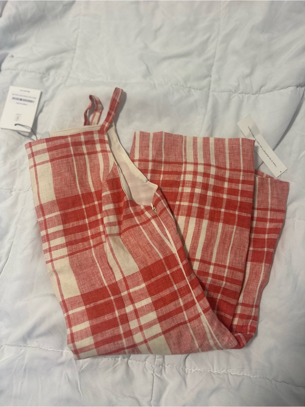 Reformation Plaid Mini Dress in Coral and Cream - Picture 5 of 5